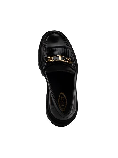 Mocassino con placca e frange black TOD'S | XXW08J0GF80 SHAB999